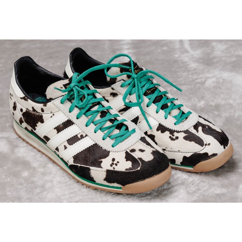 adidas Women's Black and White Cow Print Sneakers with Teal Laces